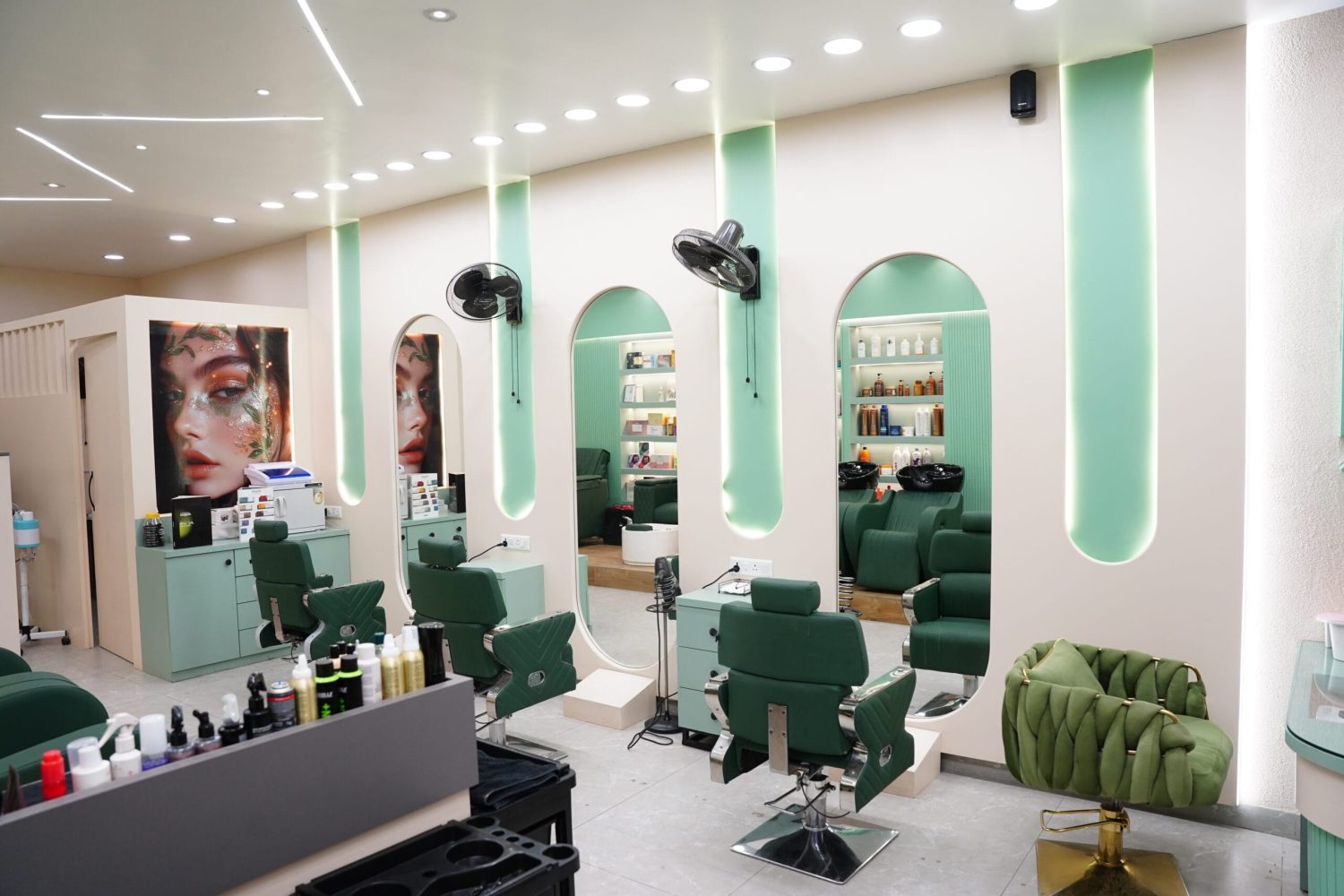 The luxurious interior of Iconik Salon Hisar, a modern unisex salon in hisar with premium ambience, professional haircare setup, and elegant salon design.